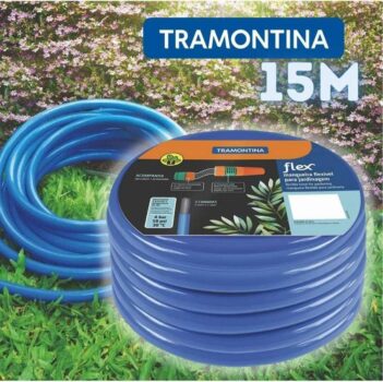 Mangueira Flex Azul em PVC 2 Camadas para jardim 15 m com engate rosqueado e esguicho - Tramontina