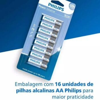 PHILIPS Pilha alcalina AA 1.5V com 16 unidades LR6P16B/59, Azul, branco e prata, padrão