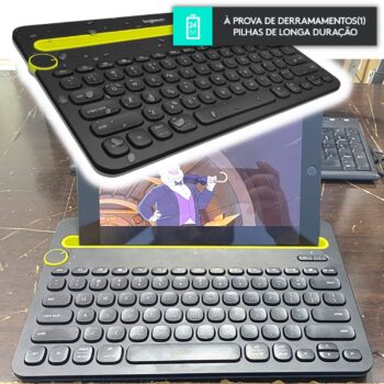 Teclado sem fio Logitech K480 com Suporte Integrado para Smartphone e Tablet, Conexão Bluetooth Easy-Switch para até 3 dispositivos e Pilha Inclusa