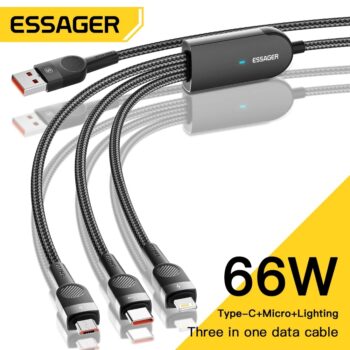 Cabo 3 em 1 Essager 66w 6A (Tipo C, Micro USB, Iphone)