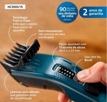 Cortador de cabelos Philips com 13 ajustes de altura, Bivolt - HC3505/15