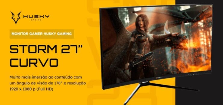 Monitor Gamer Husky Storm 27' LED, Curvo, 165 Hz, Full HD, 1ms, Adaptive Sync, HDMI/DisplayPort, Ajuste de Ângulo - HGMT001