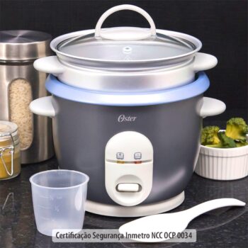 Panela de Arroz Oster Facile Cinza 350W 0,6 Litros com Tampa de Vidro