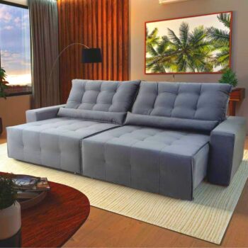 Sofá Retrátil Reclinável Montebello 2,10m Suede Velut Cinza c/ Molas no Assento - King House
