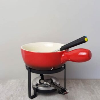 Aparelho de Fondue 8 Peças para Queijo de Ferro com Pintura Epoxy e Cerâmica Vermelho - Lyor