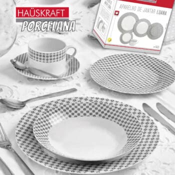Aparelho de Jantar Chá 20 Peças Hauskraft - Porcelana Branco e Cinza Luana