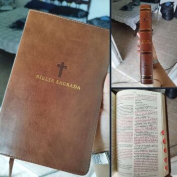 Bíblia NVI, Couro Soft, Marrom, Letras de Jesus em Vermelho Encadernação de couro
