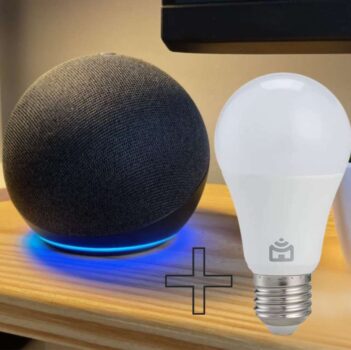 Echo Dot (4ª Geração): Smart Speaker com Alexa - Cor Preta + Lâmpada Inteligente Positivo Configuração Livre de Frustração