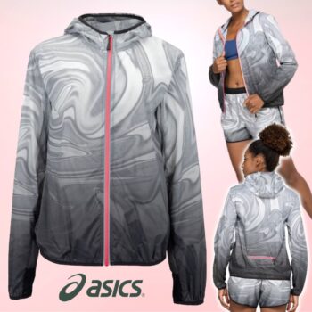 Jaqueta Corta-Vento Feminina ASICS com Capuz Toyama Estampa Sumi Packable