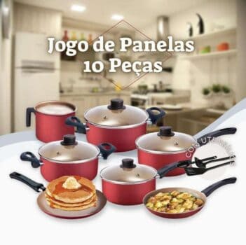 Jogo De Panelas 10 Peças Cereja Antiaderente Remaza