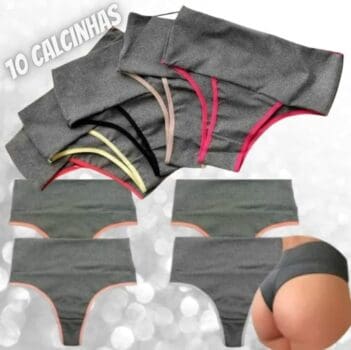 Kit 10 Calcinhas Femininas Cós Alto - Compressão para Barriga Cintura Alta, Calcinha Modeladora, Forro 100% Algodão - VIÉRE