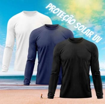 Kit 3 Camisetas Masculina Manga Longa Térmica Proteção Solar UV Dry Fit Segunda Pele X