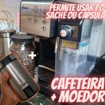 Kit Cafeteira PrimaLatte Black e Moedor de Café Oster