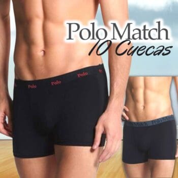 Kit Com 10 Cuecas Boxer De Cotton, Polo Match, Masculino