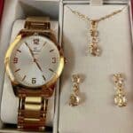 Kit Relógio Champion Feminino Analógico Dourado CN26859W + Pulseira Berloques