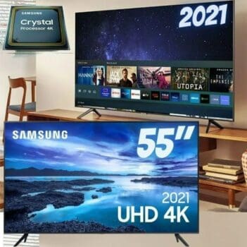 Samsung Smart 55" TV UHD 4K 55AU7700, Processador Crystal 4K, Tela sem limites, Visual Livre de Cabos, Alexa built in, Controle Único