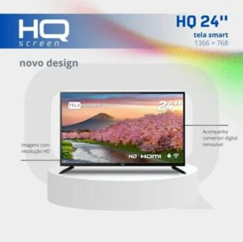Smart TV HQ LED 24" 2 HDMI 2 USB WI-FI Android 11 e Processador Quad Core