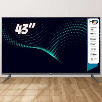 Smart TV LED 43" HQ Conversor Digital Externo 3 HDMI 2 USB WI-FI Android 11 Design Slim, PRETO