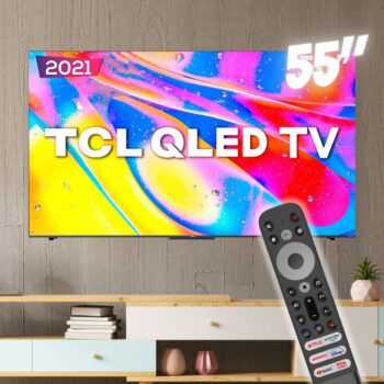 Smart TV QLED 55" 4K TCL Google TV 55C725 UHD, Dolby Vision Atmos, HDR10+, Dual Band, Comando de voz à distância, Google Assistant e Design Sem Bordas