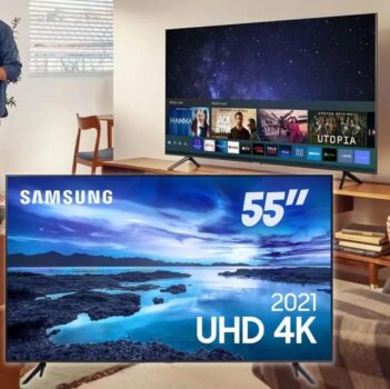 Smart TV Samsung UHD Processador Crystal 4K 55AU7700 Tela Sem Limites Visual Livre de Cabos 55" 55"