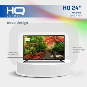 TV LED 24" HQ 2 HDMI 2 USB 60Hz e Conversor digital externo