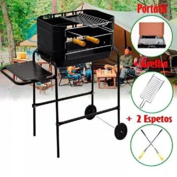 Churrasqueira Portátil Móvel Pro Tork Grill Machine Com Grelha + Espetos - Com Rodinhas