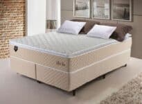 Conjunto Cama Box King Size Alford 193x203x66 Bege c/ Molas Ensacadas