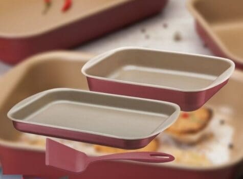 Conjunto de Assadeiras Retangulares e Utensílio Tramontina Brasil em Alumínio com Revestimento Antiaderente Starflon Max e Nylon – 3 Peças