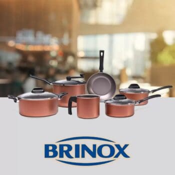 Conjunto de Panelas 6 Peças Brinox Clove em Alumínio com Revestimento Interno Antiaderente Pro-Flon e Tampas de Vidro com Saída de Vapor – Cobre