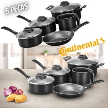 Conjunto de Panelas Antiaderente 5 Peças Preto Continental