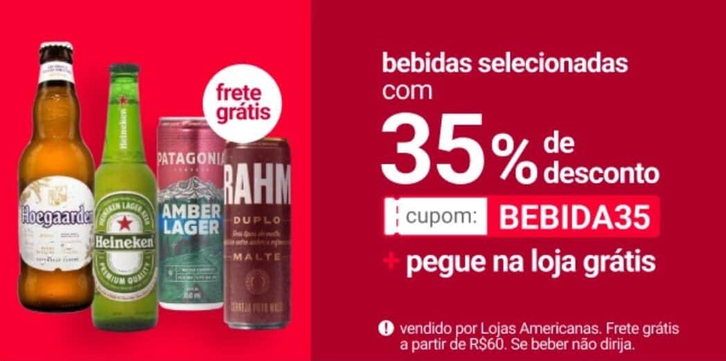 CUPOM de 35% OFF em Bebidas - Americanas