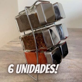 Euro Porta Condimentos Square com Suporte, 6 Peças, Transparente
