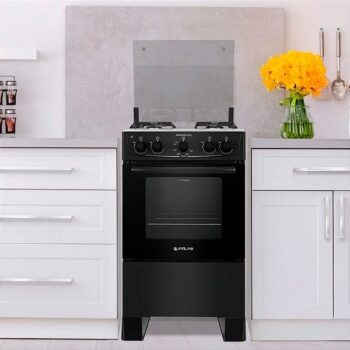 Fogão 4 bocas Atlas Mônaco Plus Preto com Acendimento Automático e Mesa Inox