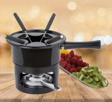 Forma Conjunto Aparelho Para Fondue Jogo 8 Peças Panela Fondue Esmaltada, cor Preto, Aço, Conjunto aparelho Fondue