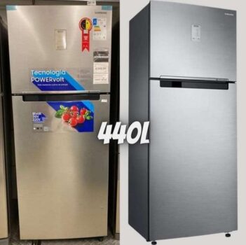 Geladeira Frost Free Samsung Evolution RT43 com POWERvolt Inverter Duplex 440L Inox Look Bivolt