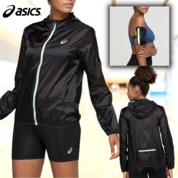 Jaqueta Corta-Vento Feminina ASICS com Capuz Toyama Zíper Refletivo