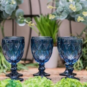 Jogo 6 Taças Diamante Azul Vinho Vidro Água 300ml - ClassHome - Class Home