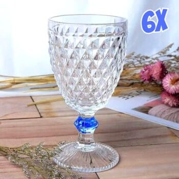 Jogo de Taças de Vidro Bico de Abacaxi Transparente Luxo Azul - Casambiente