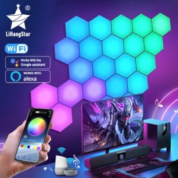 Kit 10 Peças Hexâgono NanoLed RGB WIFI + Controle [ Compatível com Alexa & Google Home]