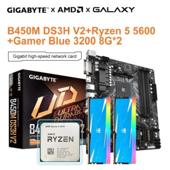 Kit Placa Mãe Gigabyte B450M DS3H V2 + Ryzen 5 5600 + 2x8GB 3200mhz Galaxy RGB