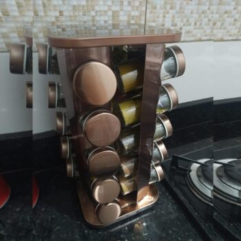 Porta Temperos Condimentos Inox 20 Potes Com Base Giratório (Rose)