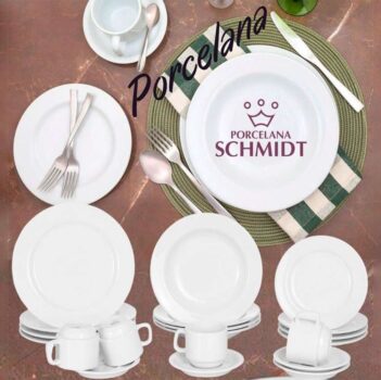 Aparelho de Jantar 20 Peças Schmidt Redondo - Branco Porcelana Cilíndrico