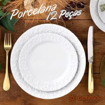 Aparelho de Jantar e Sobremesa 12 Peças Germer Tassel em Porcelana - Branco