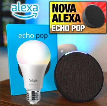 Apresentamos Echo Pop | Smart speaker compacto com som envolvente e Alexa + Lâmpada Elgin 10W