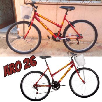 Bicicleta Aro 26 Houston Foxer Maori 21 Marchas e Freio V-Brake - Vermelha/Amarelo