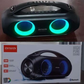 Caixa de Som Boombox AIWA Bluetooth IPX5, Luzes Multicores, com alça - AWS-BBS-02