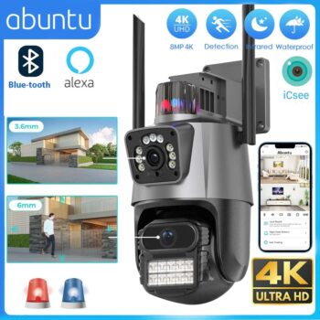 Câmera ip Abuntu lente dupla ptz wi fi câmera segurança 4MP