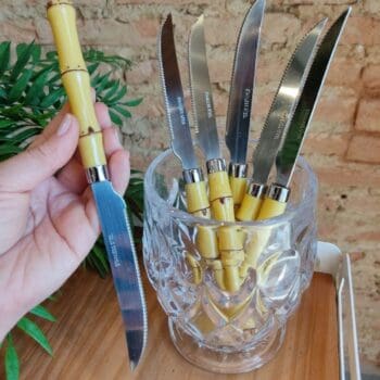 Conjunto 6 Facas de Churrasco de Aço Inox com Cabo de Plástico Bambu Natural 22cm - Lyor