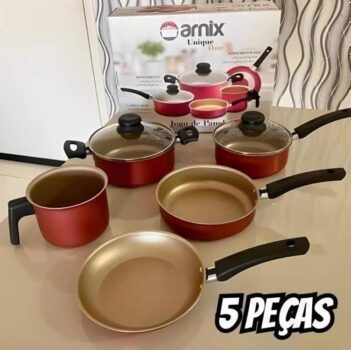 Conjunto De Panelas Teflon Vermelho 5 Peças - Arnix