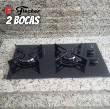 Cooktop Fischer 2 Bocas Fit Line Gás Mesa Vidro Preto Bivolt